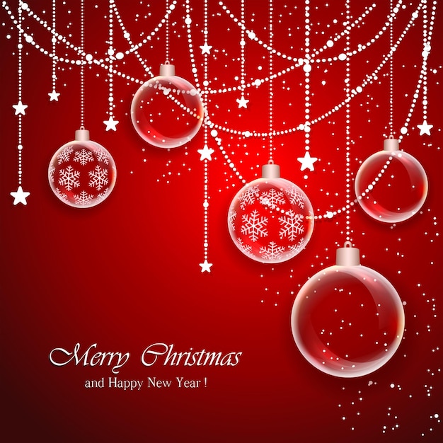 Red Christmas background with transparent balls