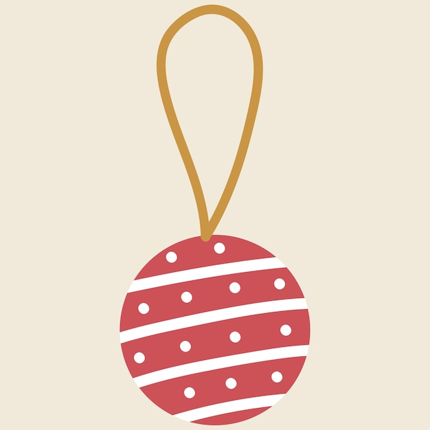 Red Christmas ball with dot and stripes on a beige background New year design element