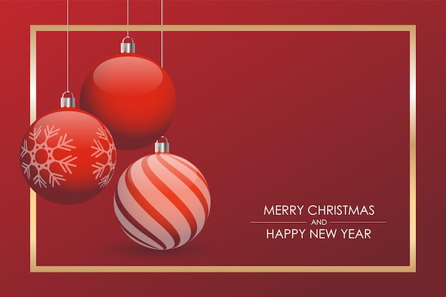 Red Christmas card with Christmas balls. Banner design