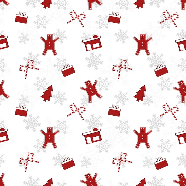 Red Christmas object silhouette vector repeat pattern created on white background sharp edged Christmas object repeat pattern