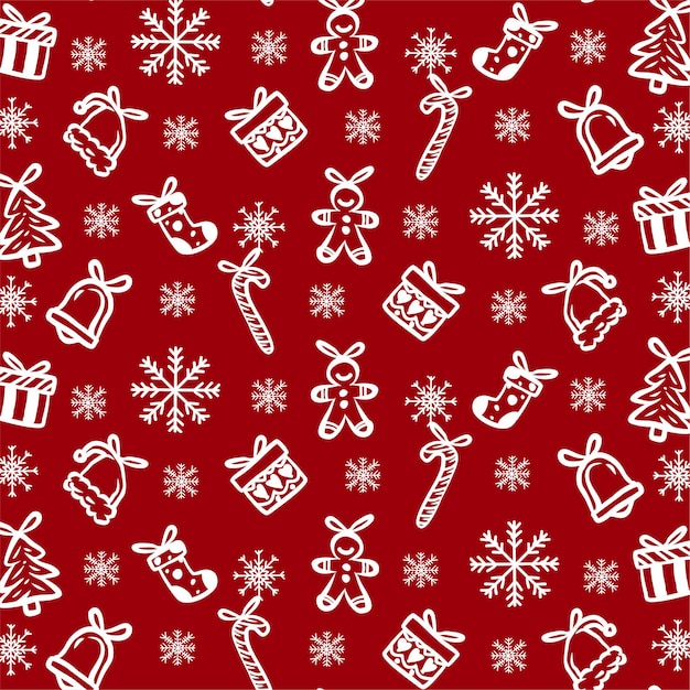 Red Christmas pattern hand drawn icon set