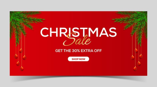 Red christmas sale banner with christmas ball