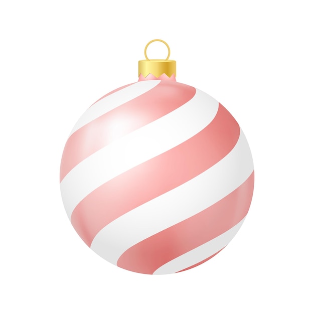 Red Christmas tree toy with lines Realistic color illustration