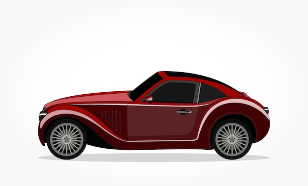 Vector red classic car cartoon with detailed side and shadow effect