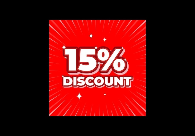 Red color of 15 percent discount text effect