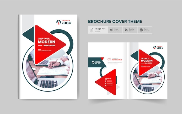 Red color modern corporate business brochure cover page theme template pages layout