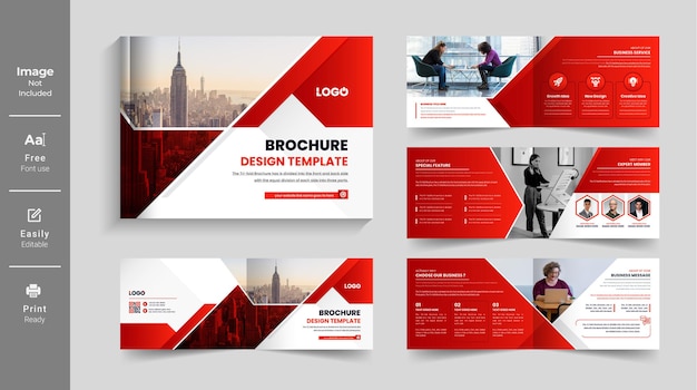 Red color shape landscape company profile brochure template or multi page brochure design template