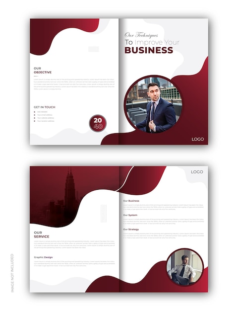 red color Vector corporate and creative business bifold brochure template design