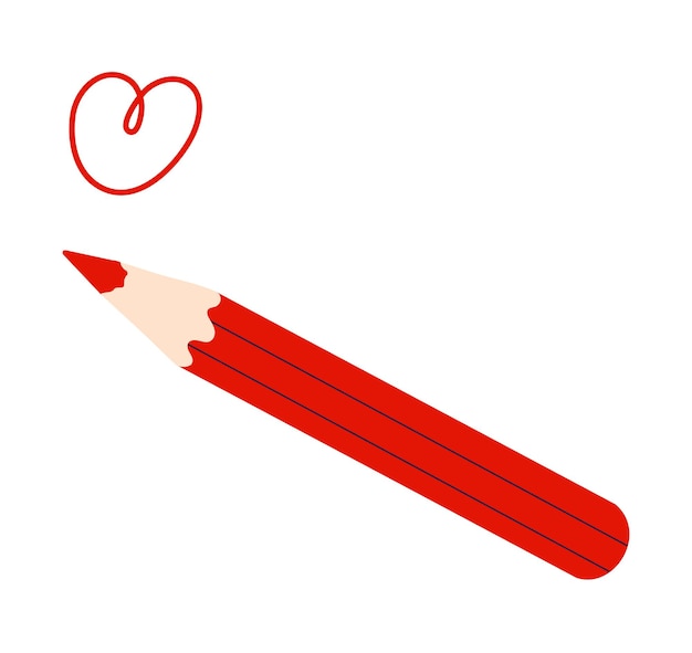 Red colored pencil crayon with doodle heart vector illustration