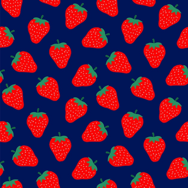 Red colorful strawberry seamless pattern on blue background