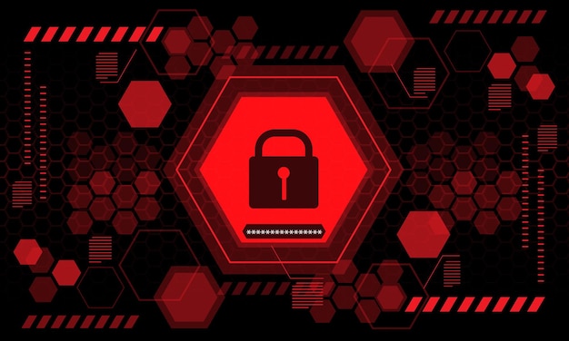 Red computer security display screen hexagon geometric black futuristic technology vector background