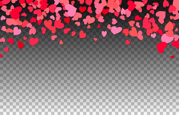 Red confetti hearts background on transparent