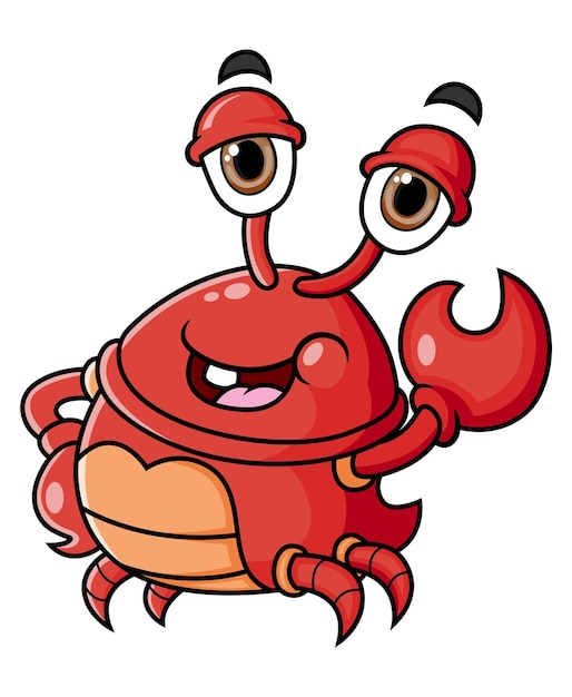 The red crab is waving the hand and giving the happy expression