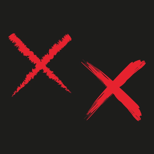 Vector red cross icons grunge brush strokes black background vector bold error marks