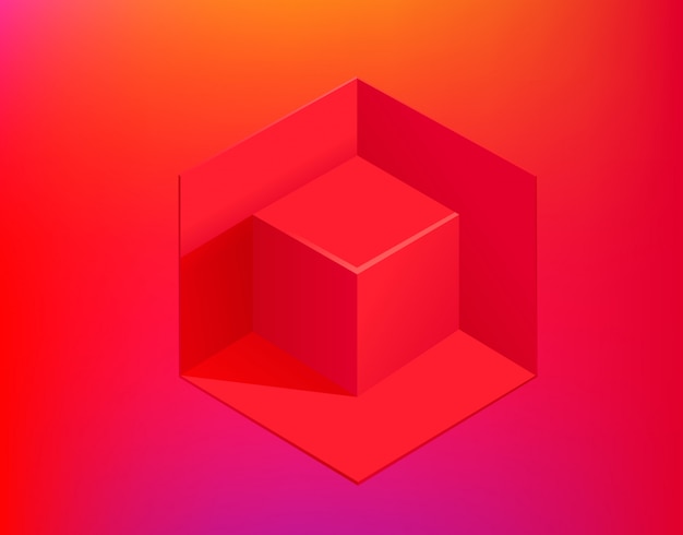 Red cube on gradient background. Webpage template