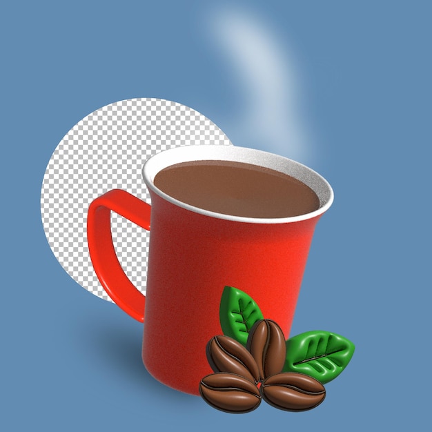 red cup of coffee and coffee beans editable 3D