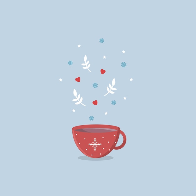 Red cup of hot drink winter concept vector illustration