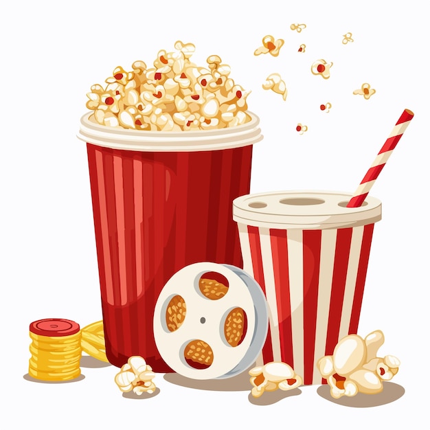 Vector a red cup of popcorn and a red cup of popcorn