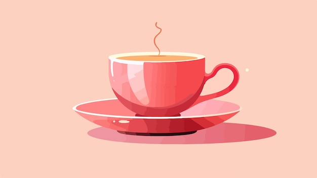 a red cup of tea on a saucer with a pink background