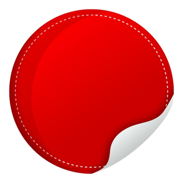 Red Curl Paper Round Label Element On White Background