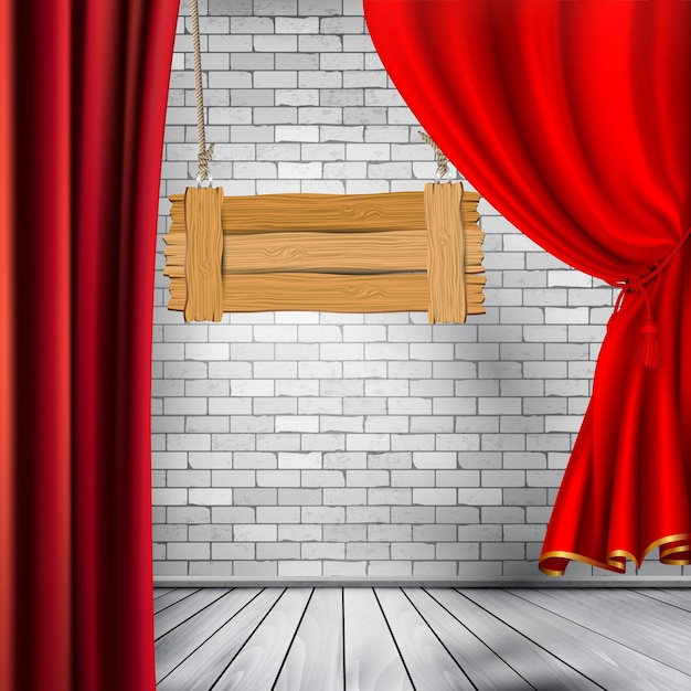 Red Curtain stage curtain with wooden hanging frame