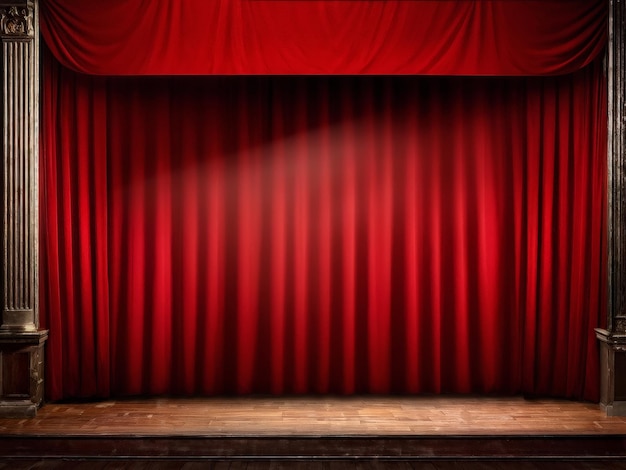 Vector red curtain with stage and theatre theater