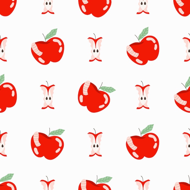 Red cut bitten apples pattern Fruit summer organic pattern design for web print Eco friendly