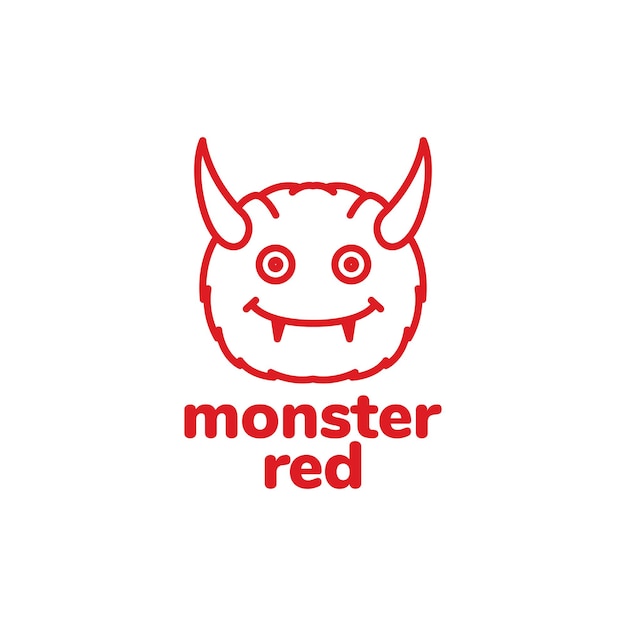 Red cute monster with horn logo design