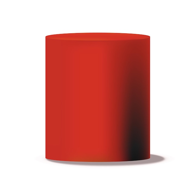 Red cylinder Circular box solid pillar or stand empty can mockup with shadows presentation platform for exhibition podium box promo geometric pedestal vector isolated element