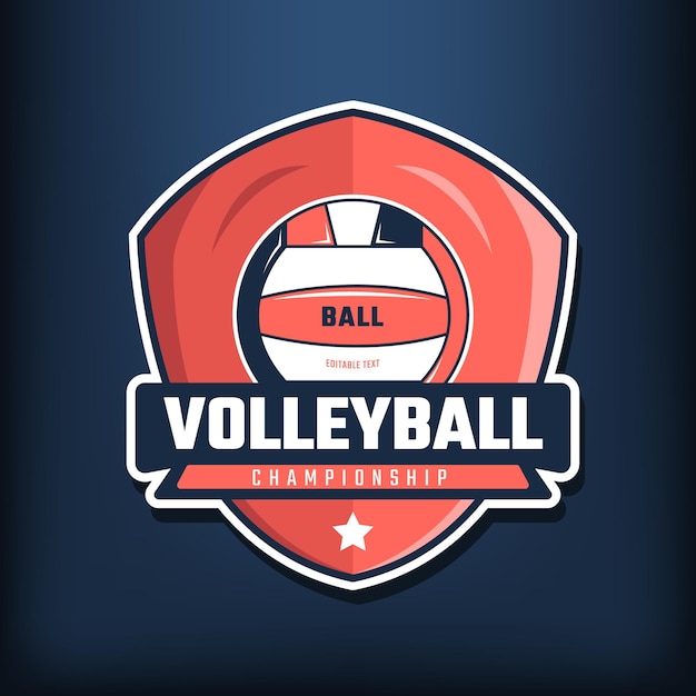 Red and dark blue volleyball sports logo on dark blue background