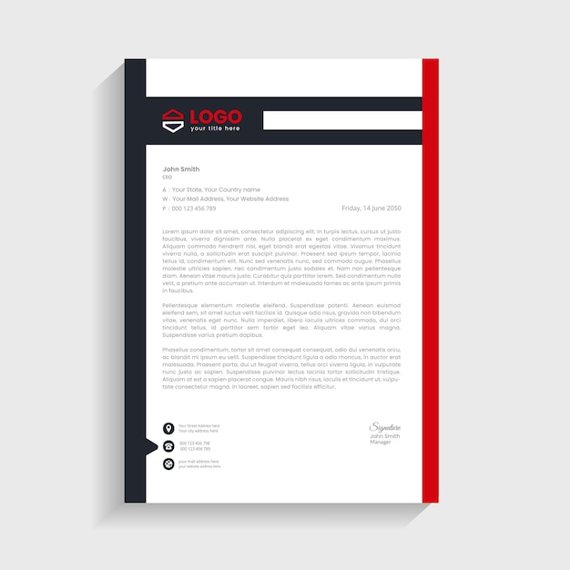 Red and dark brand identity letterhead template