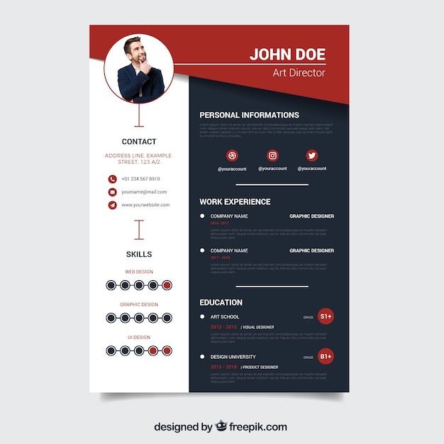 Red and dark resume template