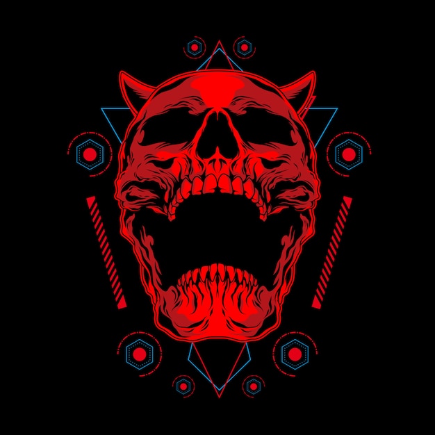 red demon skull illustration with sacred geometry