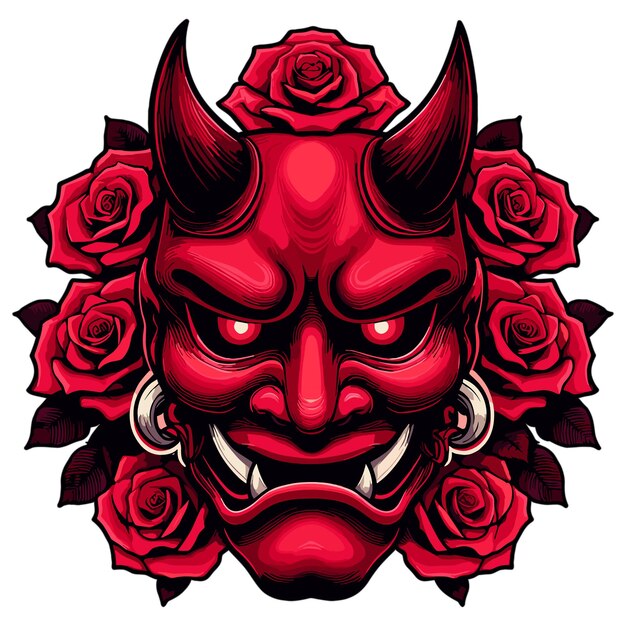 Vector a red devil with red roses on his head