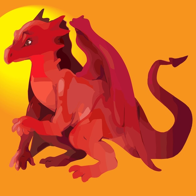 Red dragon cartoon with yellow background