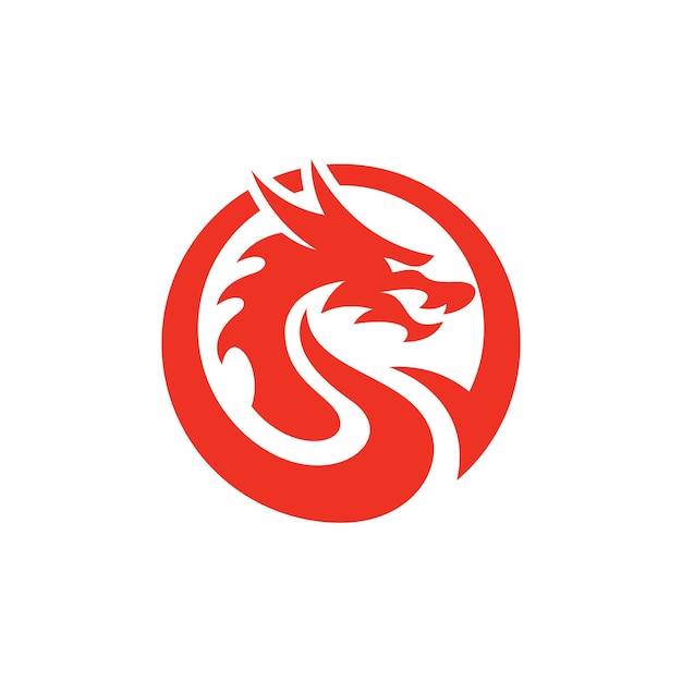 Red dragon mascot logo Dragon head silhouette circle vector icon