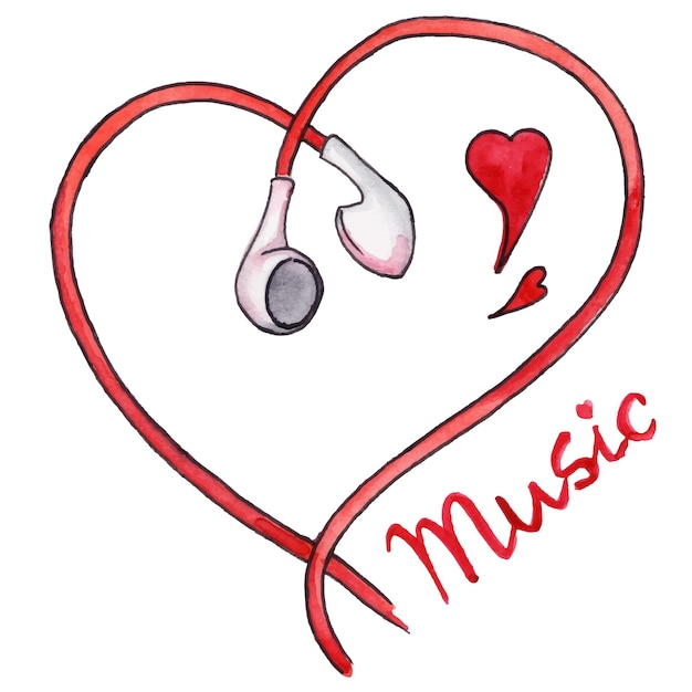 Red earphones heart shaped love music isolated vector