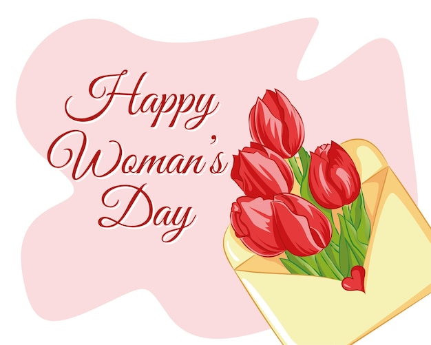 Red Envelope in profile with tulips inside sample text March 08 International Women s Day