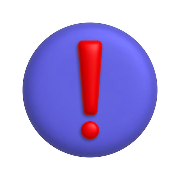 Red exclamation mark symbol on purple button Attention sign icon 3d realistic design element