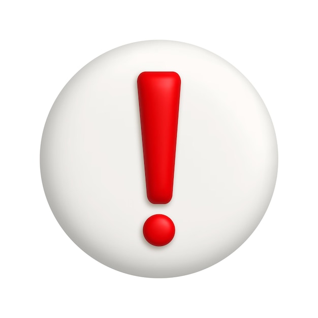 Red exclamation mark on white button Attention or caution sign icon 3d realistic design element