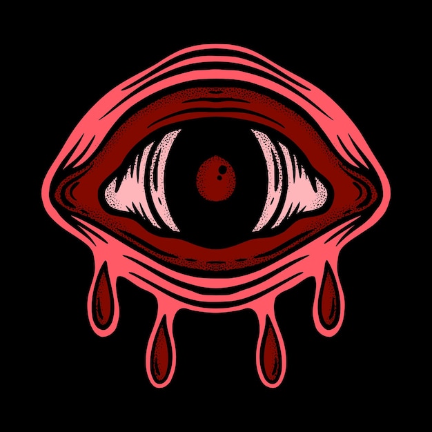 Red eye art Illustration hand drawn style premium vector for tattoo, sticker, logo etc