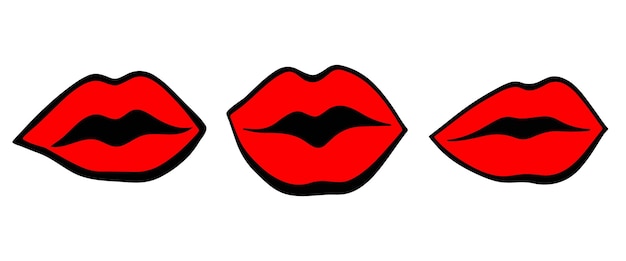 Red female lips collection Woman lips vector illustration of sexy woman lips Smile kiss beauty concept Pop art Trendy background