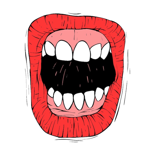 Vector red female lips sketch vector illustration line art