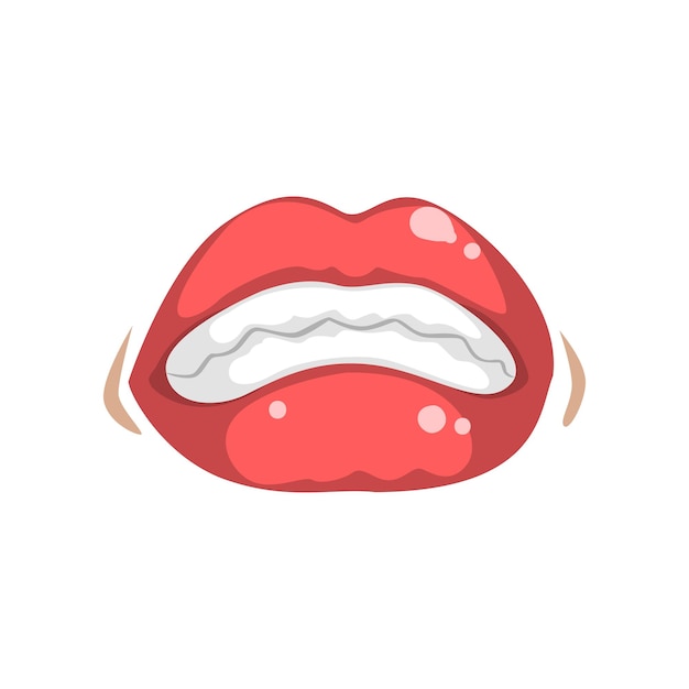 Red female mouth with bared teeth emotional mouth of young woman vector Illustration isolated on a white background