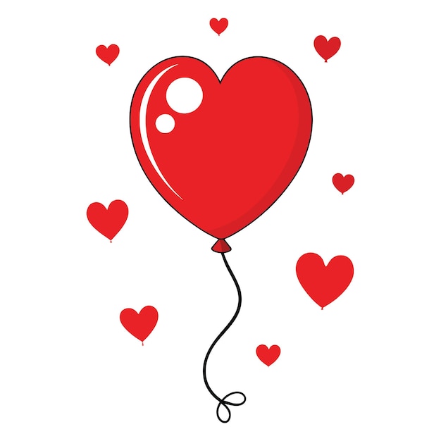 Red Festive Balloons In Shape Of Heart Isolated On A Background Vector Illustration