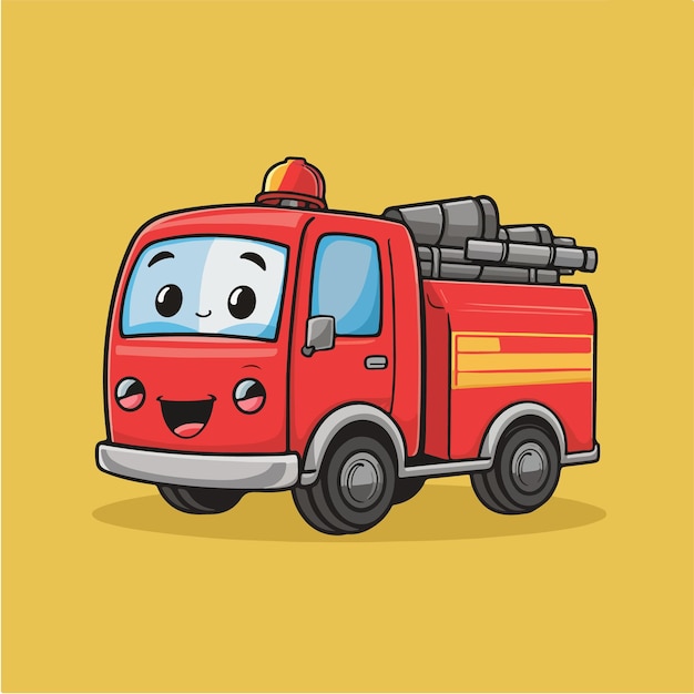 red fire truck with smiling face vector illustration