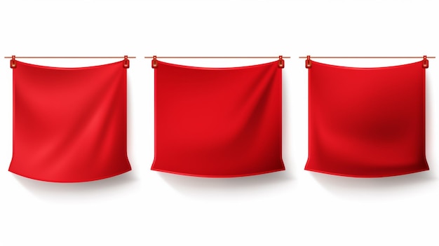 Vector red flags hanging on a line with a white background