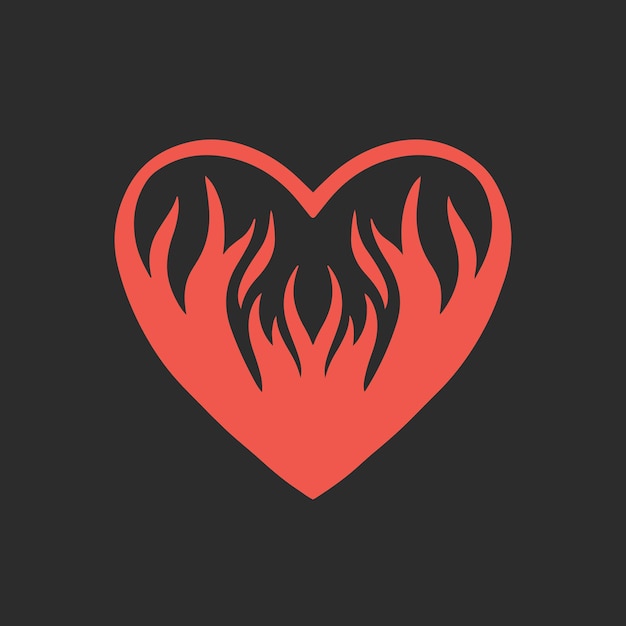 Red Flaming Love Heart Symbol Logo on Black Background Tribal Decal Stencil Tattoo Vector Design