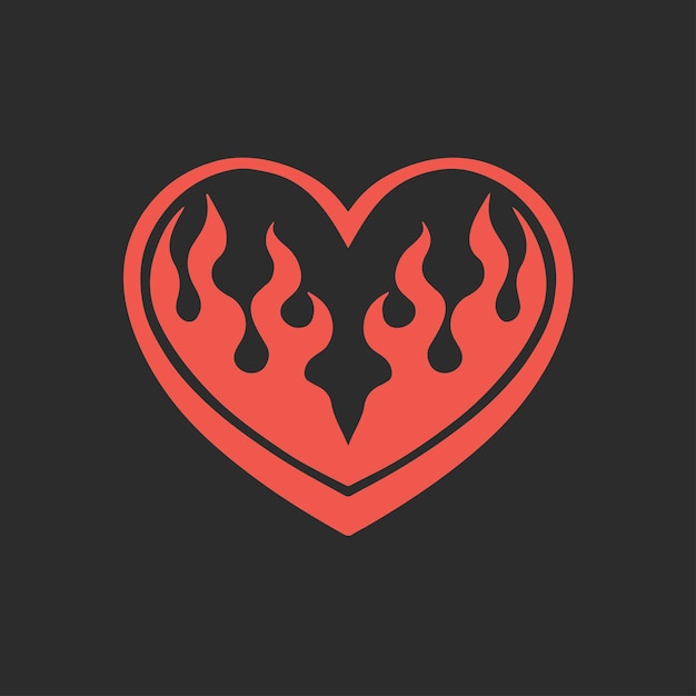 Red Flaming Love Heart Symbol Logo on Black Background Tribal Decal Stencil Tattoo Vector Design