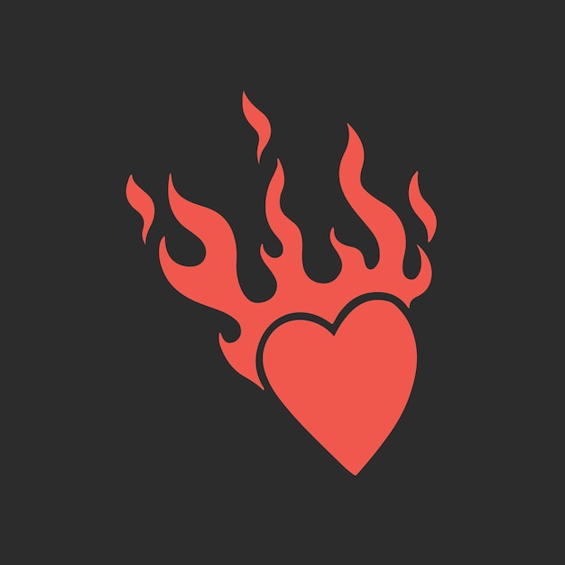 Vector red flaming love heart symbol logo on black background tribal decal stencil tattoo vector design